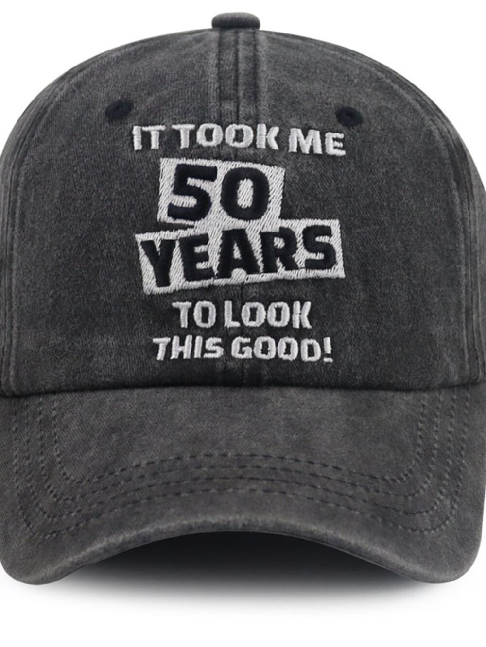 Funny 50th Birthday Embroidered Washed Black Dad Hat Baseball Cap